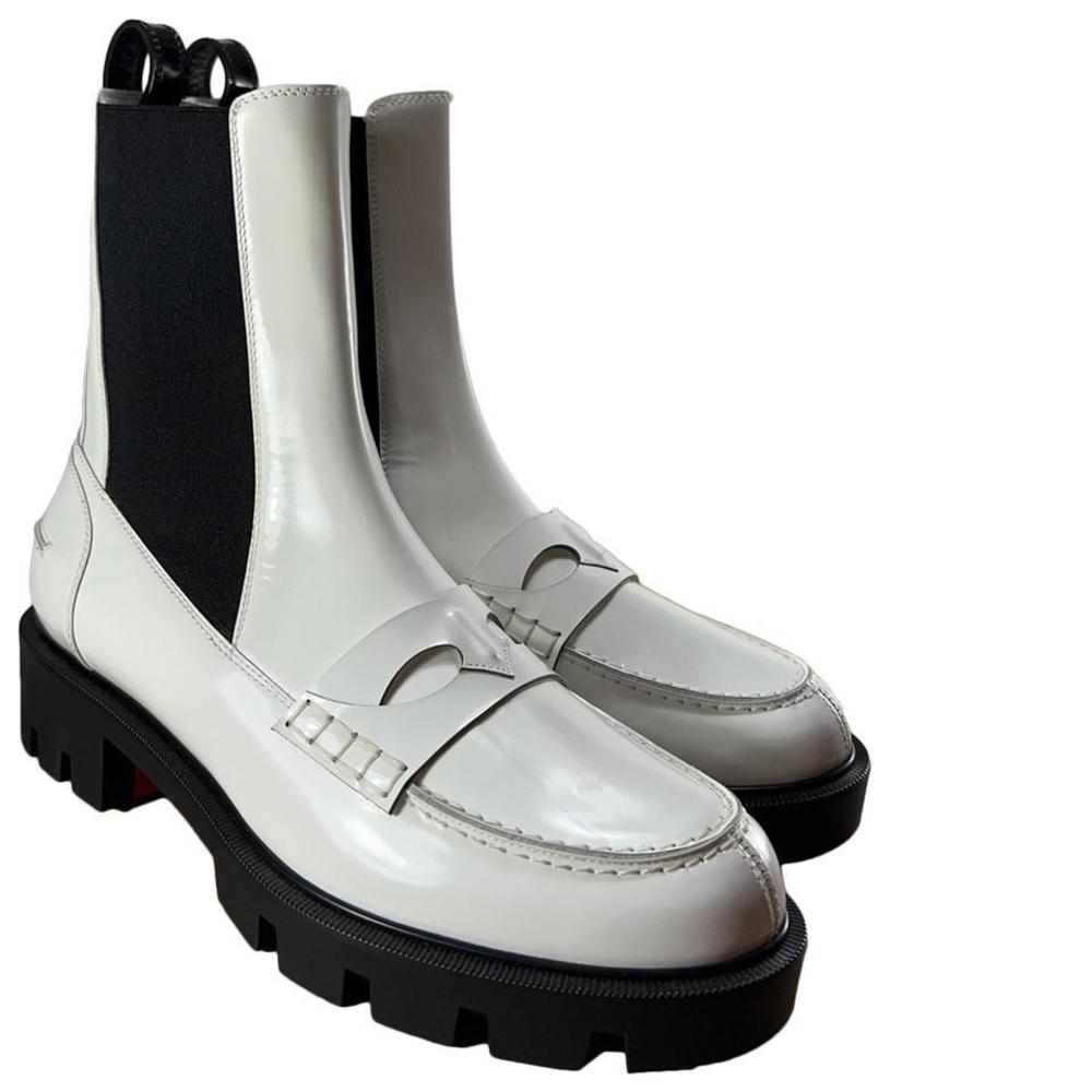 Montezu Lug Flat Calf Abrasivato Elastic Lug Black White Boots E583